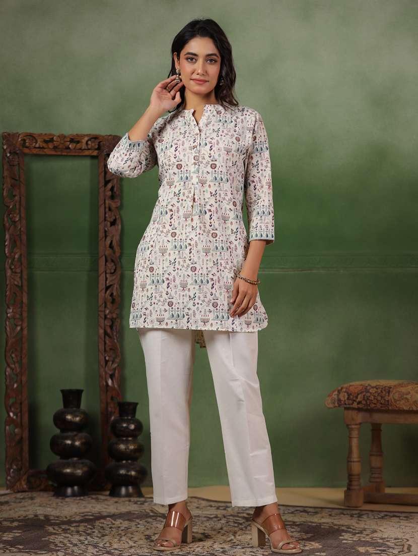 women printed three quarter sleeve straight kurti - 22142220 -  Standard Image - 3