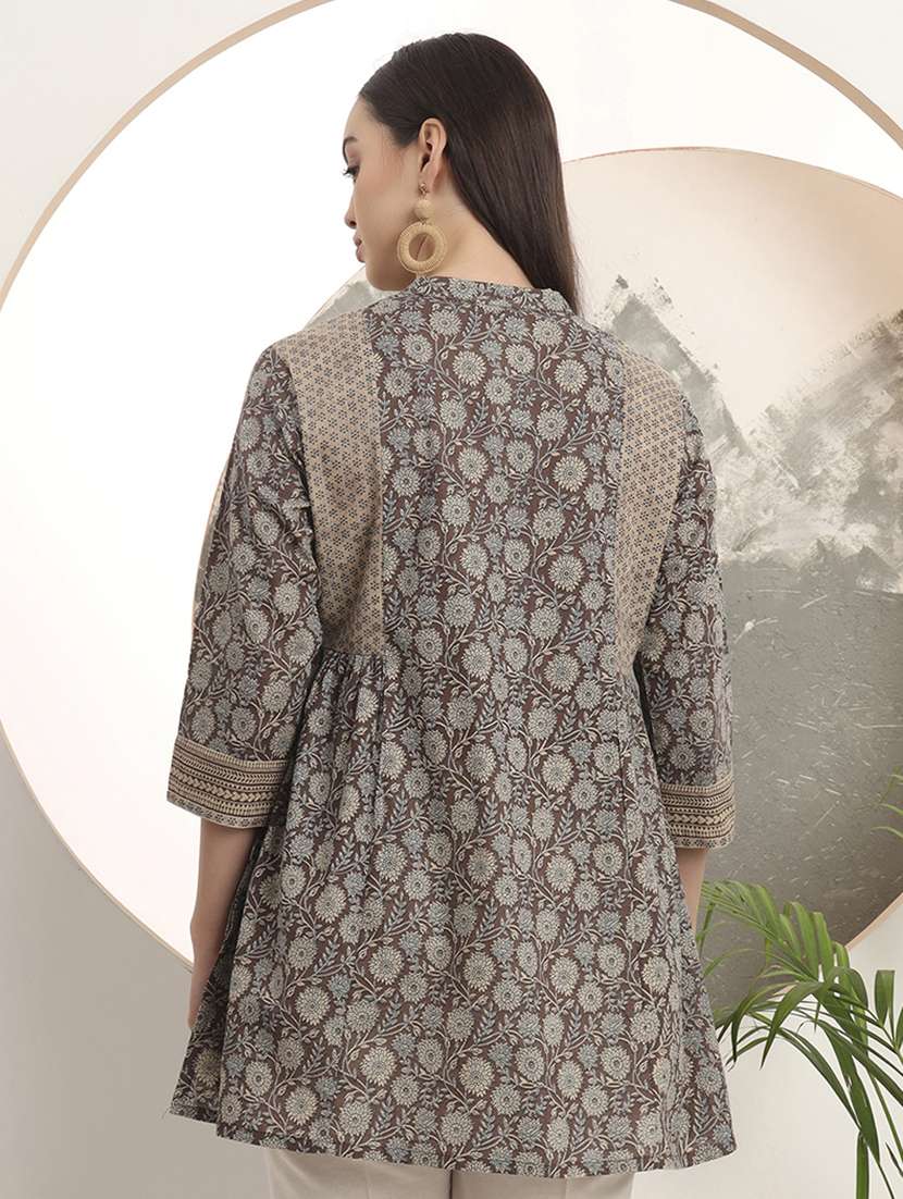women floral printed three quarter sleeve a-line kurti - 22142221 -  Standard Image - 3