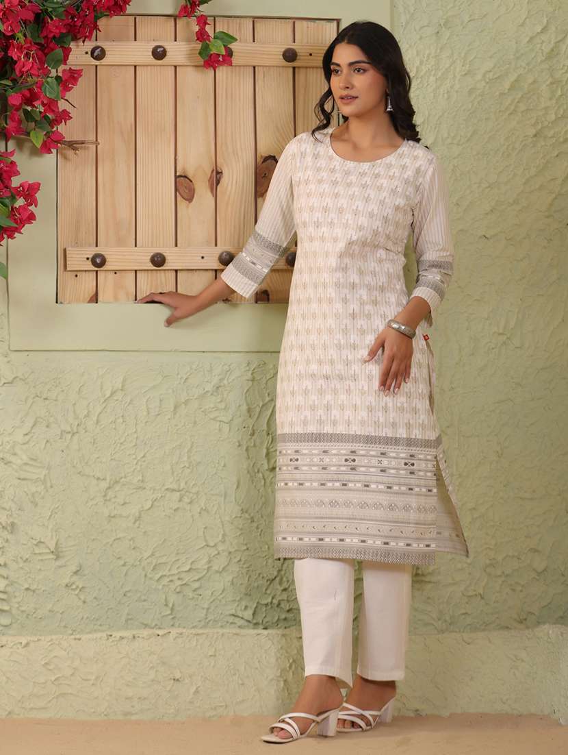 women floral printed three quarter sleeve straight kurta - 22142223 -  Standard Image - 3