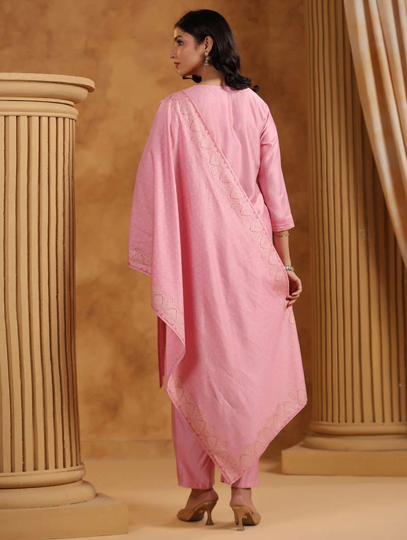 women embroidered three quarter sleeve kurta pant with dupatta set - 22142224 -  Standard Image - 3