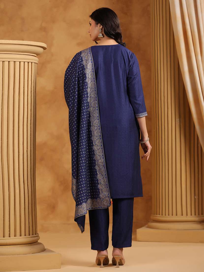 women embroidered three quarter sleeve kurta pant with dupatta set - 22142225 -  Standard Image - 3