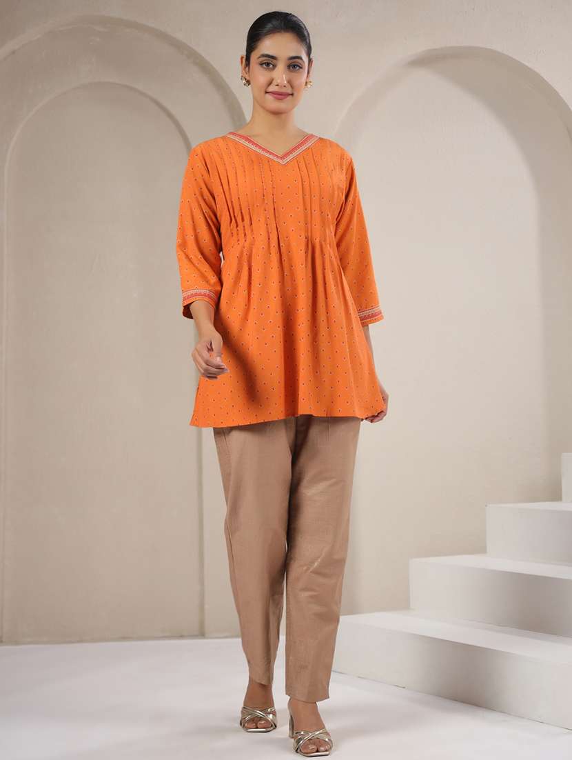 women printed three quarter sleeve a-line kurti - 22142229 -  Standard Image - 3