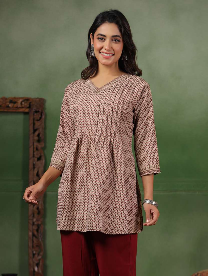 women printed three quarter sleeve a-line kurti - 22142232 -  Standard Image - 3