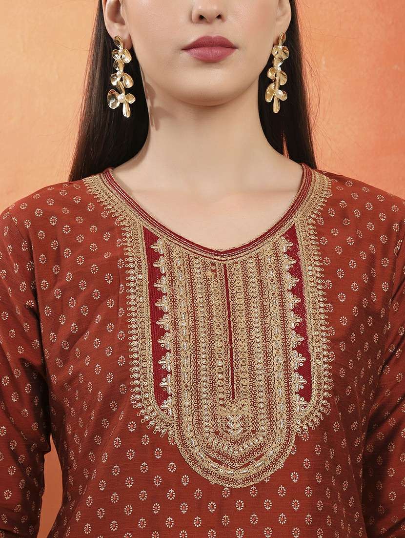 women printed three quarter sleeve straight kurta - 22142236 -  Standard Image - 5