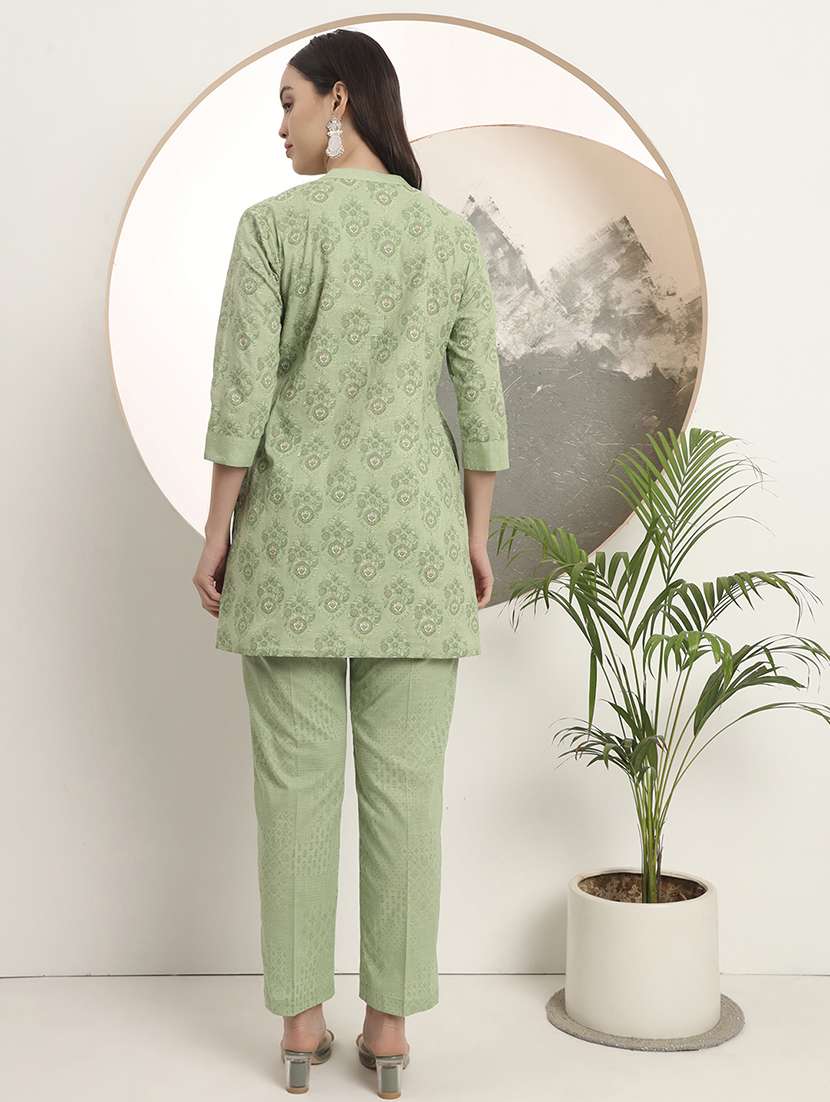 women printed three quarter sleeve ethnic co-ord set - 22142239 -  Standard Image - 3