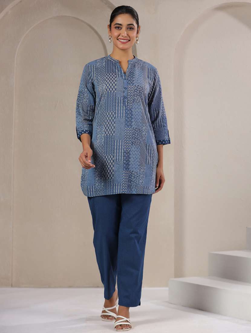 women printed three quarter sleeve ethnic co-ord set