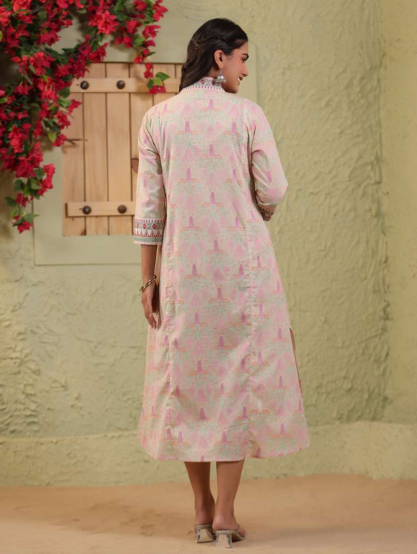 women printed three quarter sleeve a-line ethnic dress - 22142244 -  Standard Image - 3