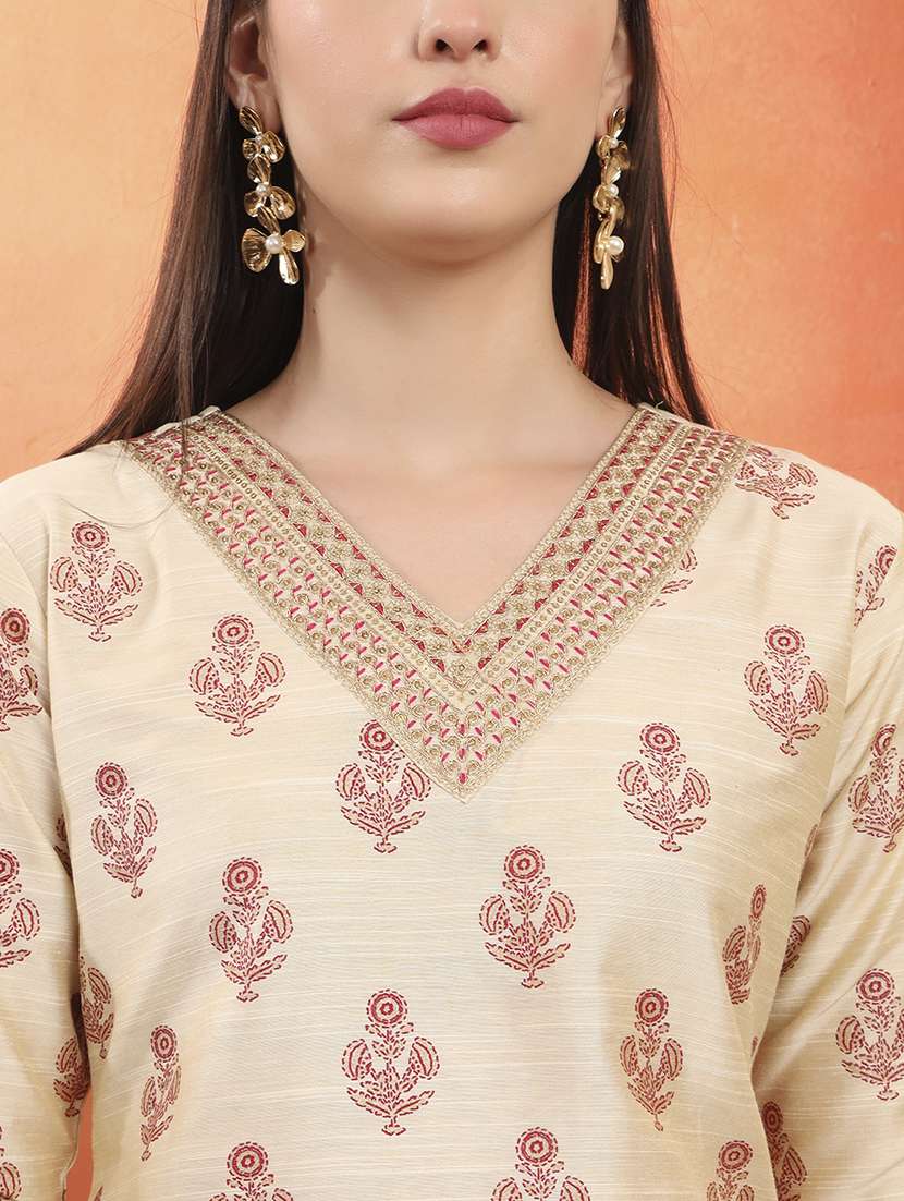 women floral printed three quarter sleeve straight kurta - 22142246 -  Standard Image - 5