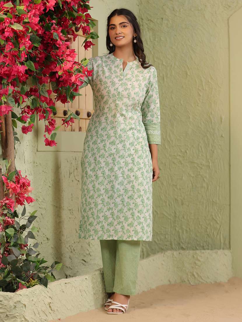 women floral printed three quarter sleeve straight kurta - 22142247 -  Standard Image - 3