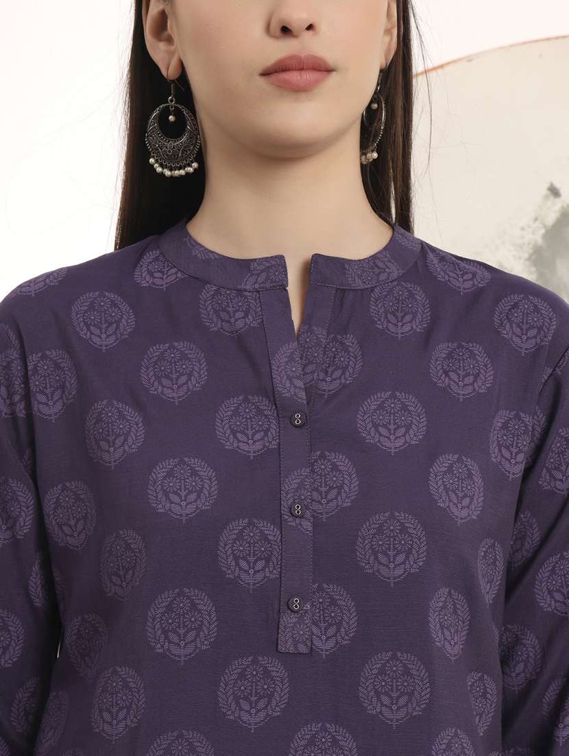 women printed three quarter sleeve straight kurta - 22142248 -  Standard Image - 5