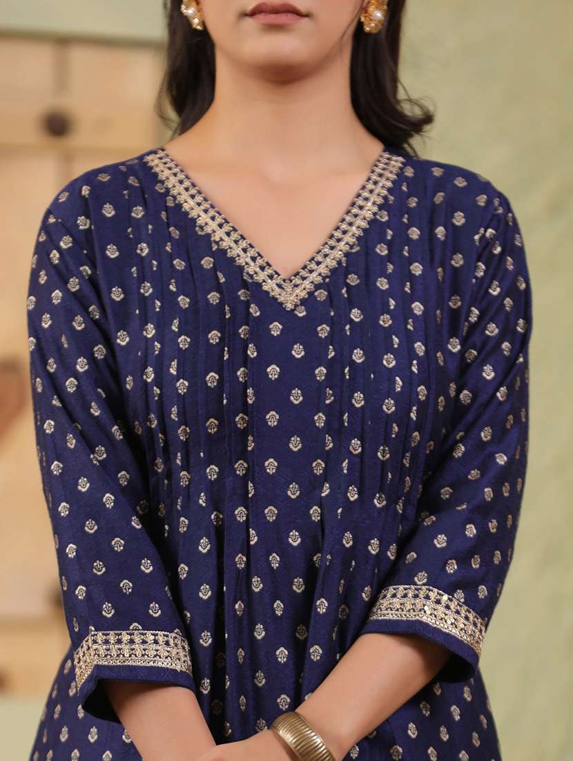 women printed three quarter sleeve ethnic co-ord set - 22142250 -  Standard Image - 5