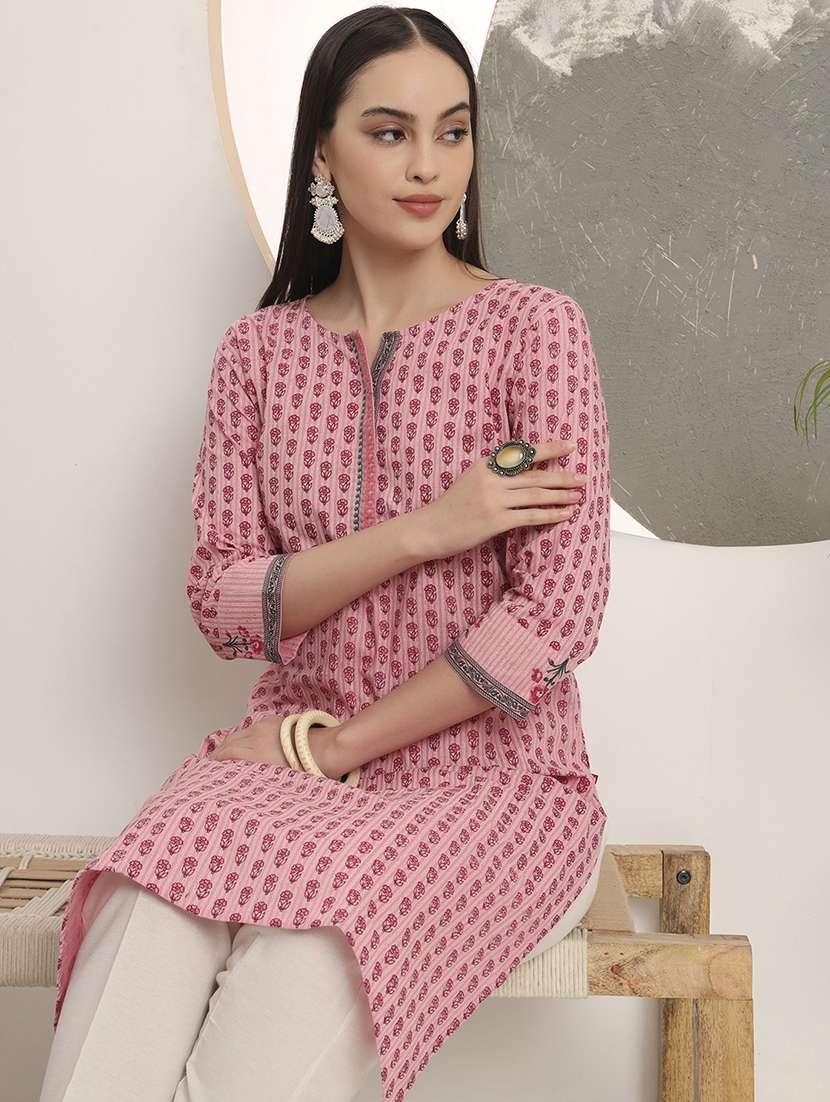 women printed three quarter sleeve straight kurta - 22142251 -  Standard Image - 3