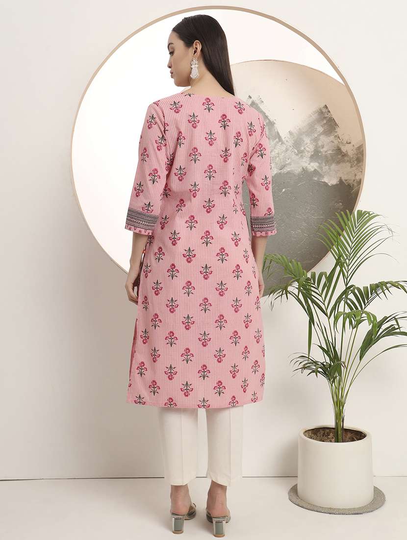 women printed three quarter sleeve straight kurta - 22142252 -  Standard Image - 3