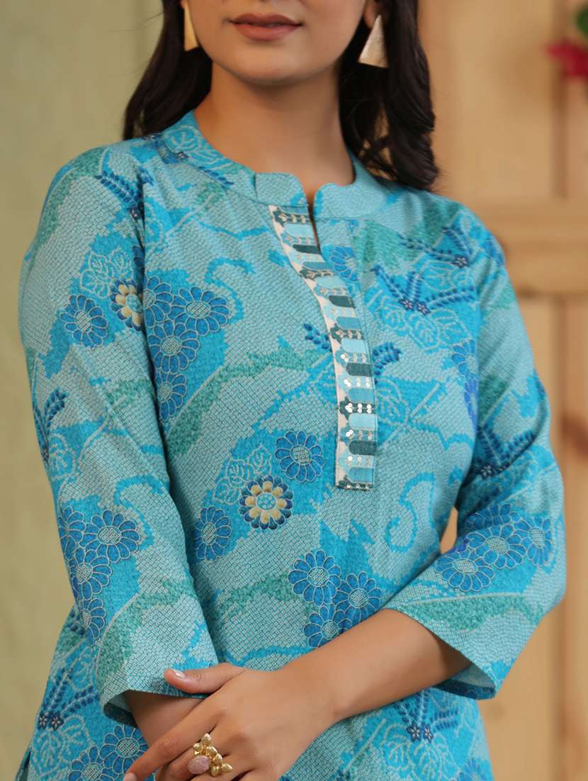 women printed three quarter sleeve straight kurti - 22142254 -  Standard Image - 5