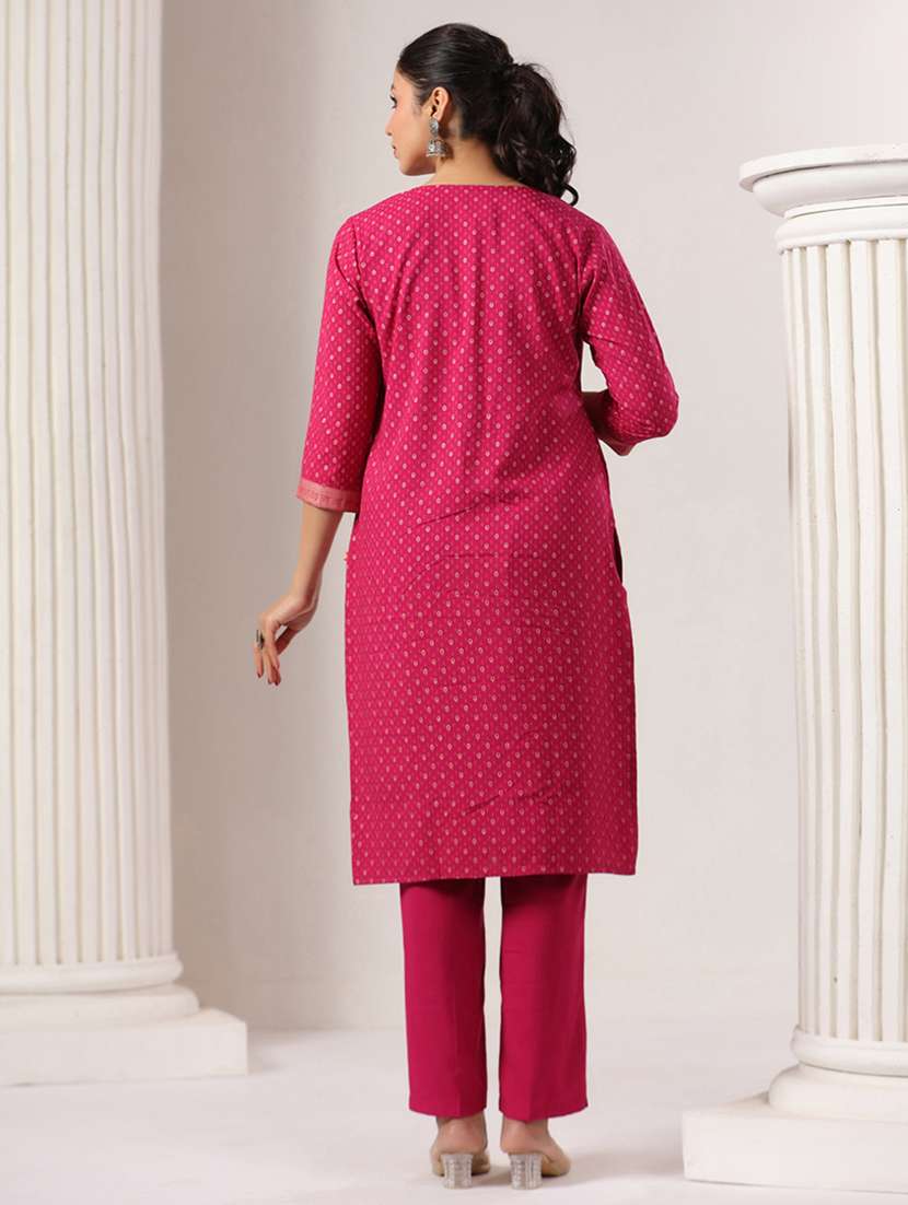 women printed three quarter sleeve straight kurta - 22142255 -  Standard Image - 3