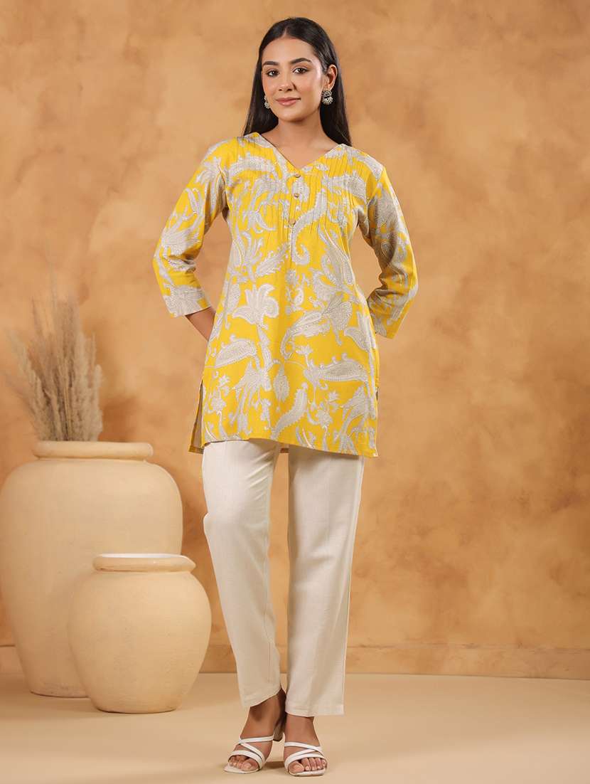 women printed three quarter sleeve straight kurti - 22142258 -  Standard Image - 3