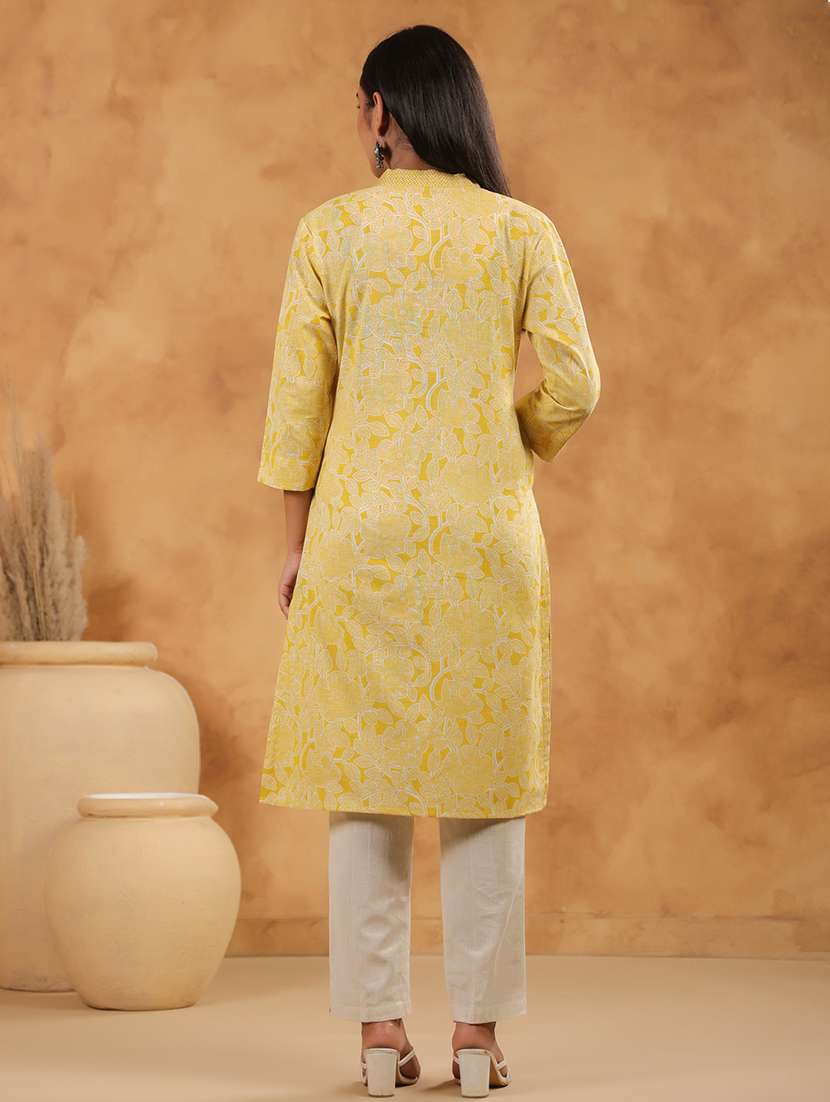 women printed three quarter sleeve straight kurta - 22142259 -  Standard Image - 3