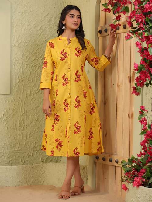women floral printed three quarter sleeve a-line ethnic dress - 22142260 -  Standard Image - 0