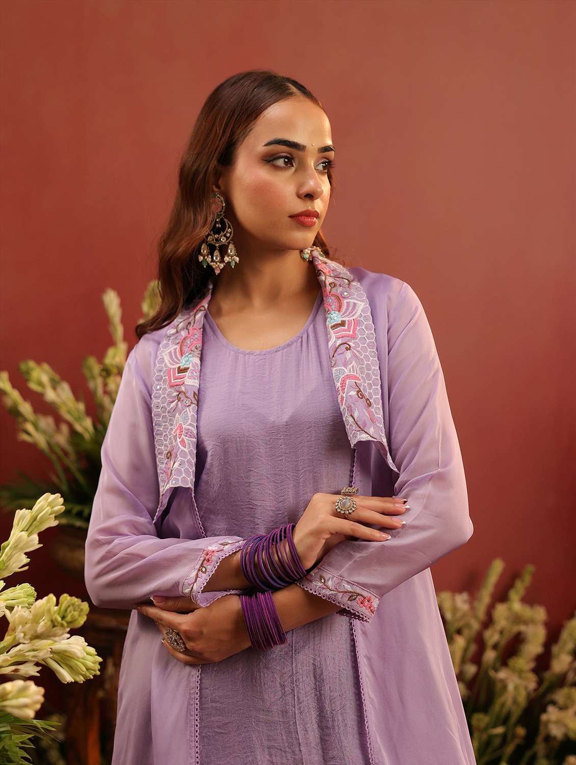 women solid with work long sleeve kurta pant set - 22142268 - Standard Image - 3
