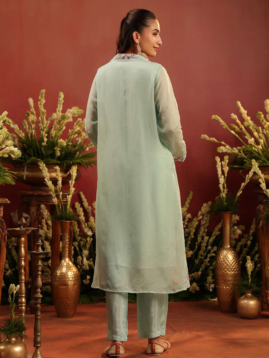 women solid with work long sleeve kurta pant set - 22142270 -  Standard Image - 3