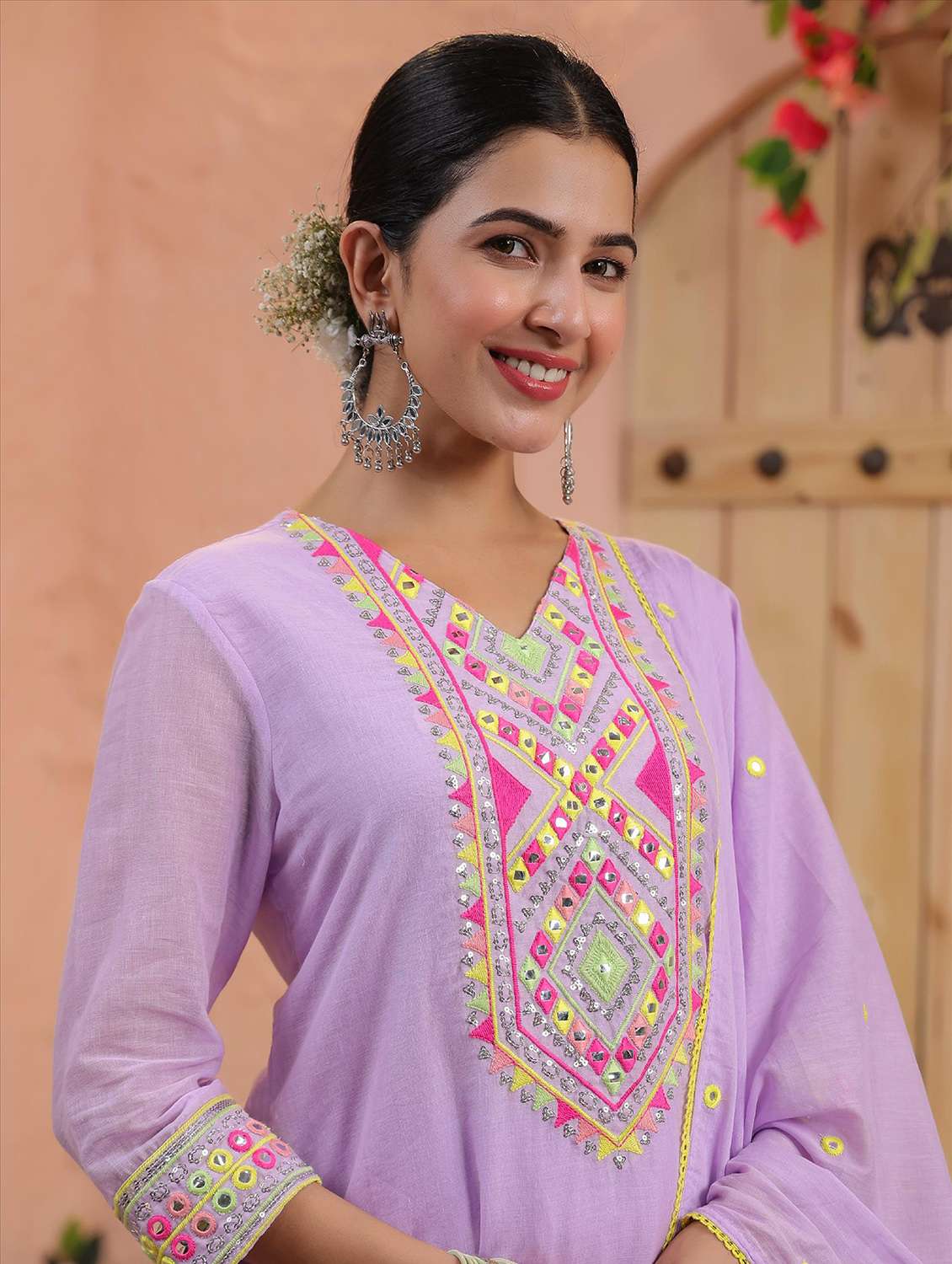women embroidered three quarter sleeve kurta palazzo with dupatta set - 22142273 -  Standard Image - 3