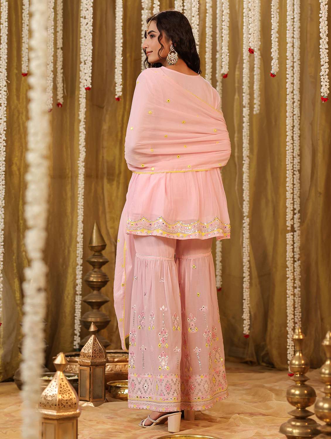 women embroidered three quarter sleeve kurta sharara with dupatta set - 22142275 -  Standard Image - 3