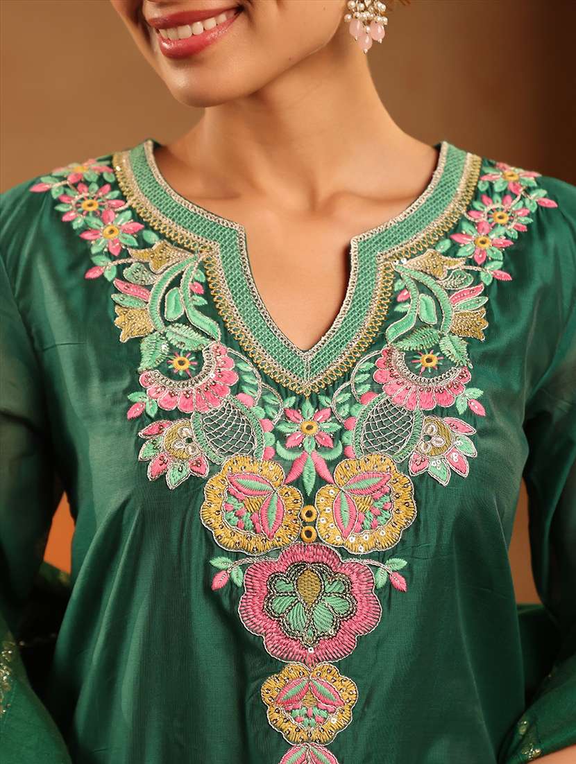 women embroidered three quarter sleeve kurta pant with dupatta set - 22142278 -  Standard Image - 5