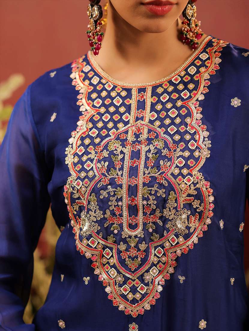 women solid with work long sleeve kurta palazzo with dupatta set - 22142283 -  Standard Image - 5