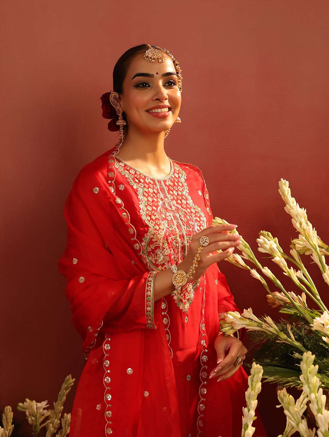 women solid with work long sleeve kurta palazzo with dupatta set - 22142284 -  Standard Image - 3