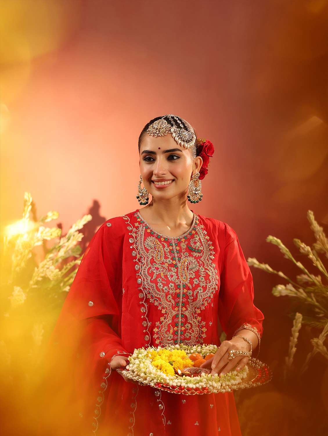 women solid with work three quarter sleeve kurta salwar with dupatta set - 22142286 -  Standard Image - 5