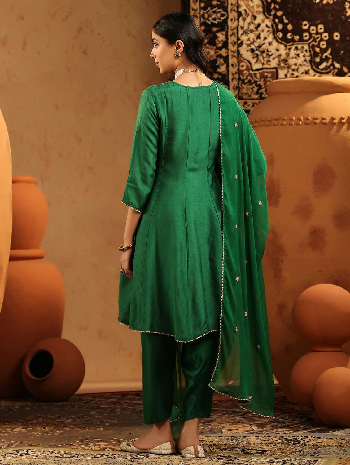 women solid with work three quarter sleeve kurta salwar with dupatta set - 22142300 -  Standard Image - 5