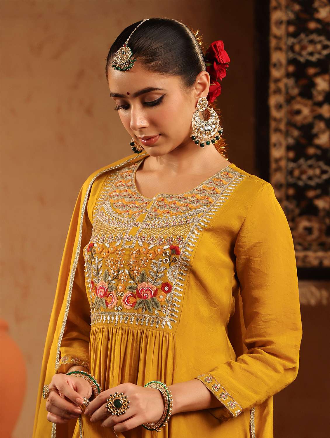 women embroidered three quarter sleeve kurta pant with dupatta set - 22142303 - Standard Image - 3
