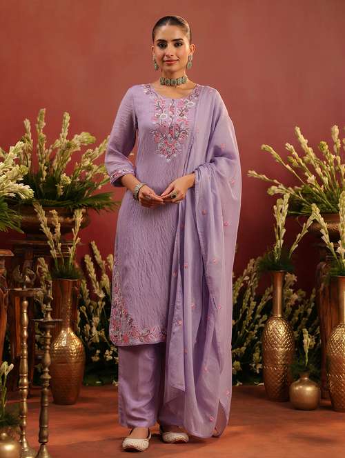 women embroidered three quarter sleeve kurta pant with dupatta set - 22142305 -  Standard Image - 0