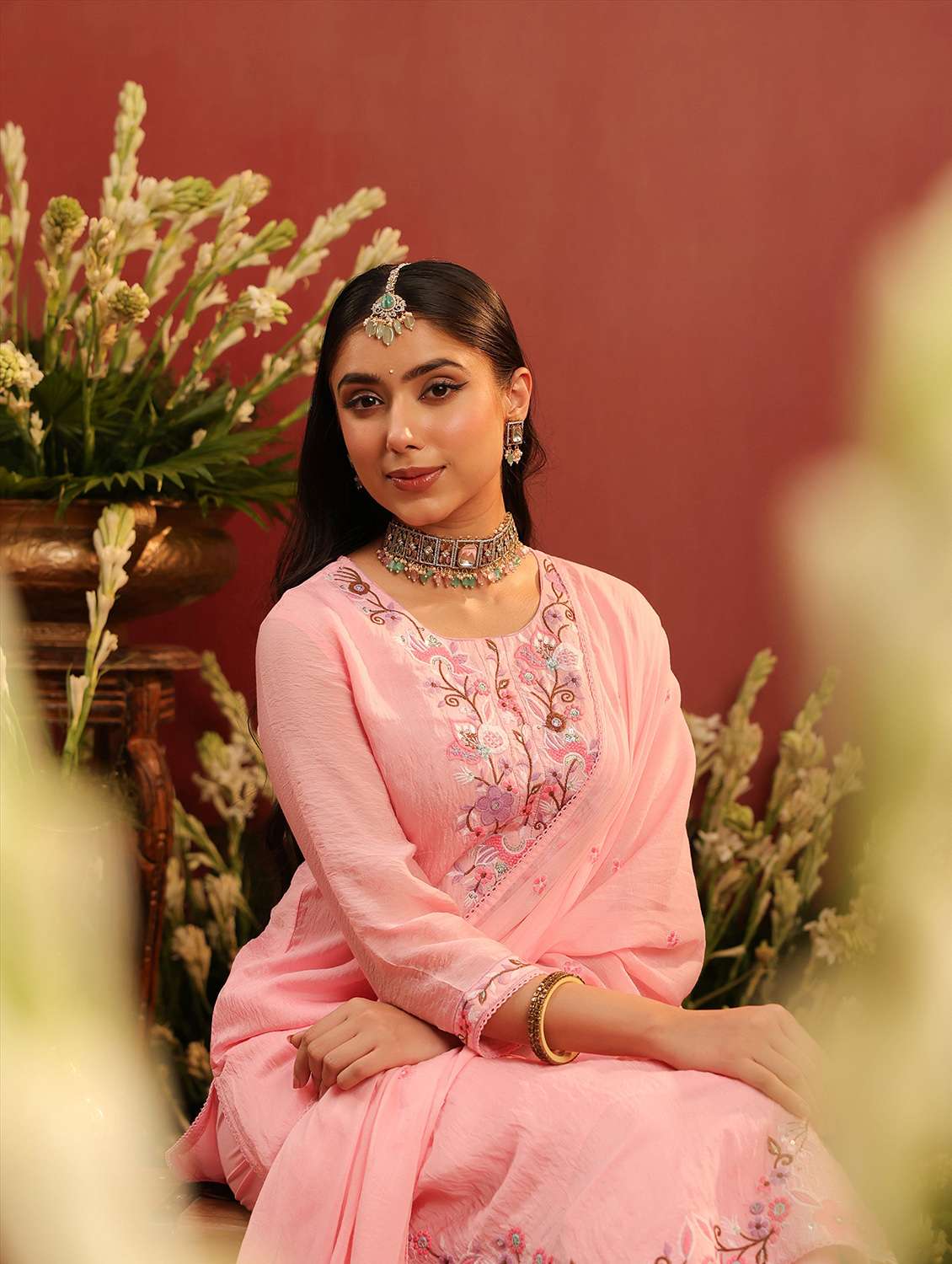 women embroidered three quarter sleeve kurta pant with dupatta set - 22142306 -  Standard Image - 3