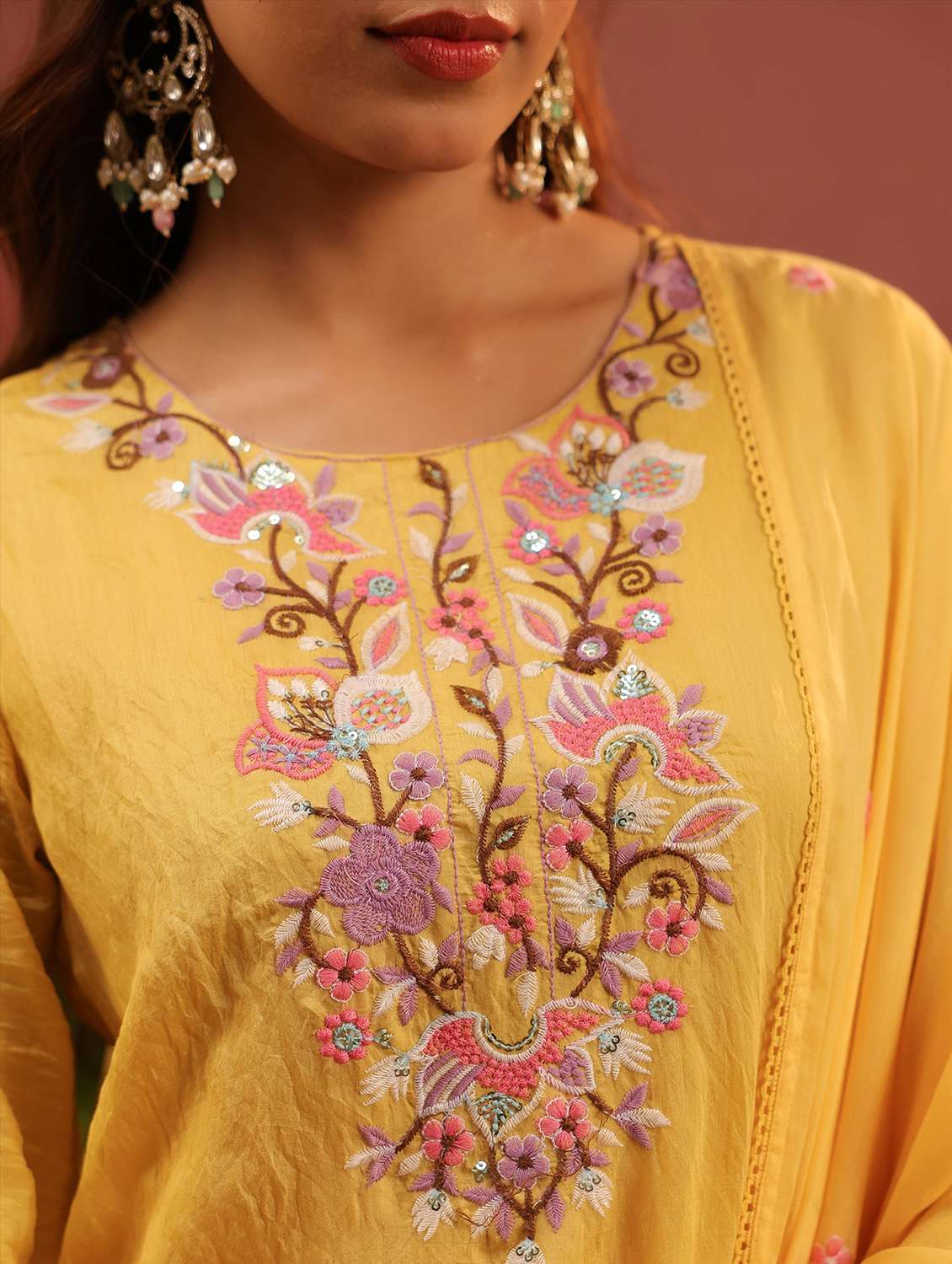 women embroidered three quarter sleeve kurta pant with dupatta set - 22142308 -  Standard Image - 5