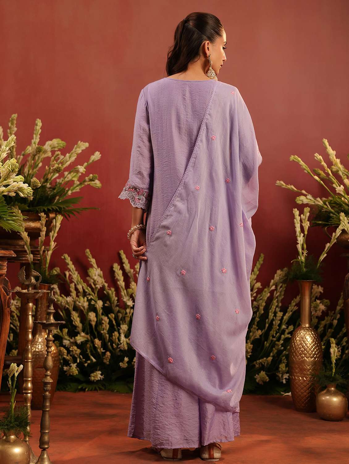 women embroidered three quarter sleeve kurta palazzo with dupatta set - 22142313 - Standard Image - 3