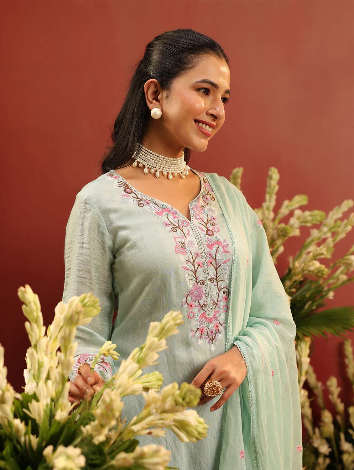 women embroidered three quarter sleeve kurta palazzo with dupatta set - 22142315 - Standard Image - 3