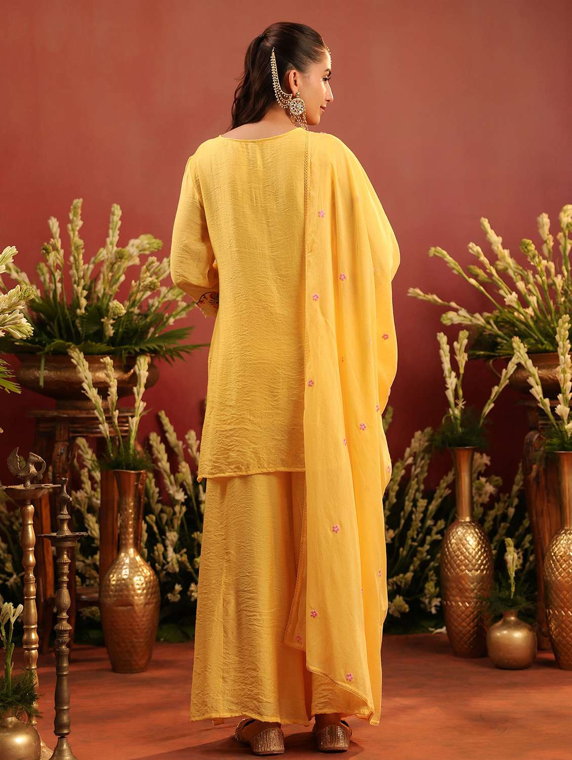 women embroidered three quarter sleeve kurta palazzo with dupatta set - 22142316 -  Standard Image - 3