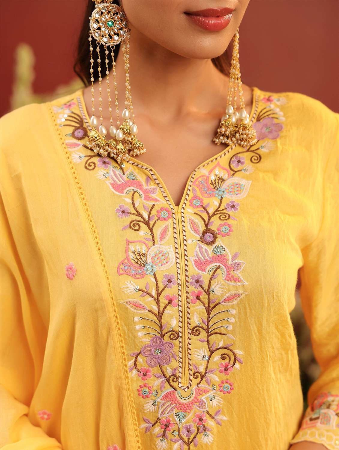 women embroidered three quarter sleeve kurta palazzo with dupatta set - 22142316 -  Standard Image - 5