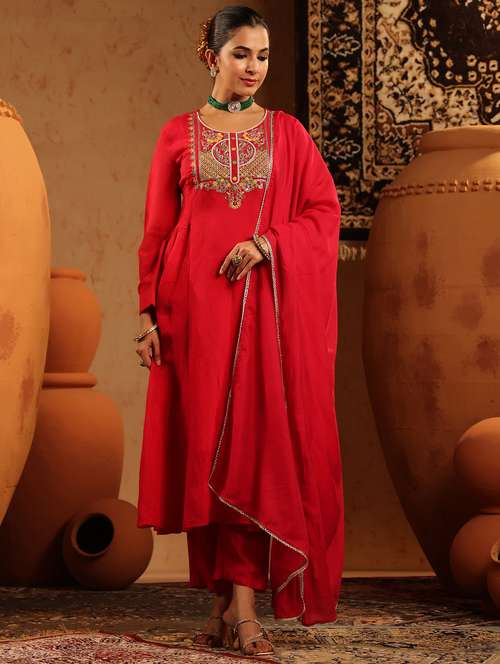 women embroidered long sleeve kurta pant with dupatta set - 22142317 -  Standard Image - 0