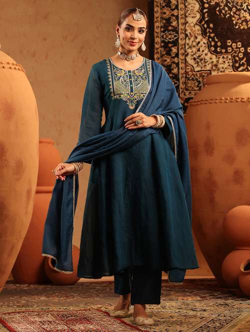 women embroidered long sleeve kurta pant with dupatta set - 22142318 - Standard Image - 0