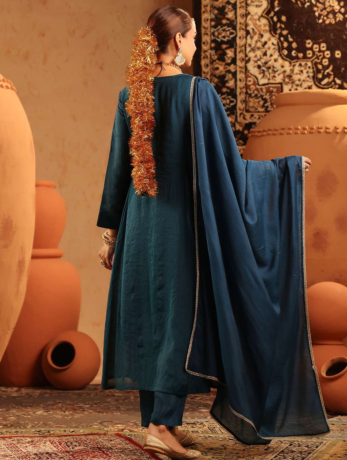women embroidered long sleeve kurta pant with dupatta set - 22142318 - Standard Image - 3