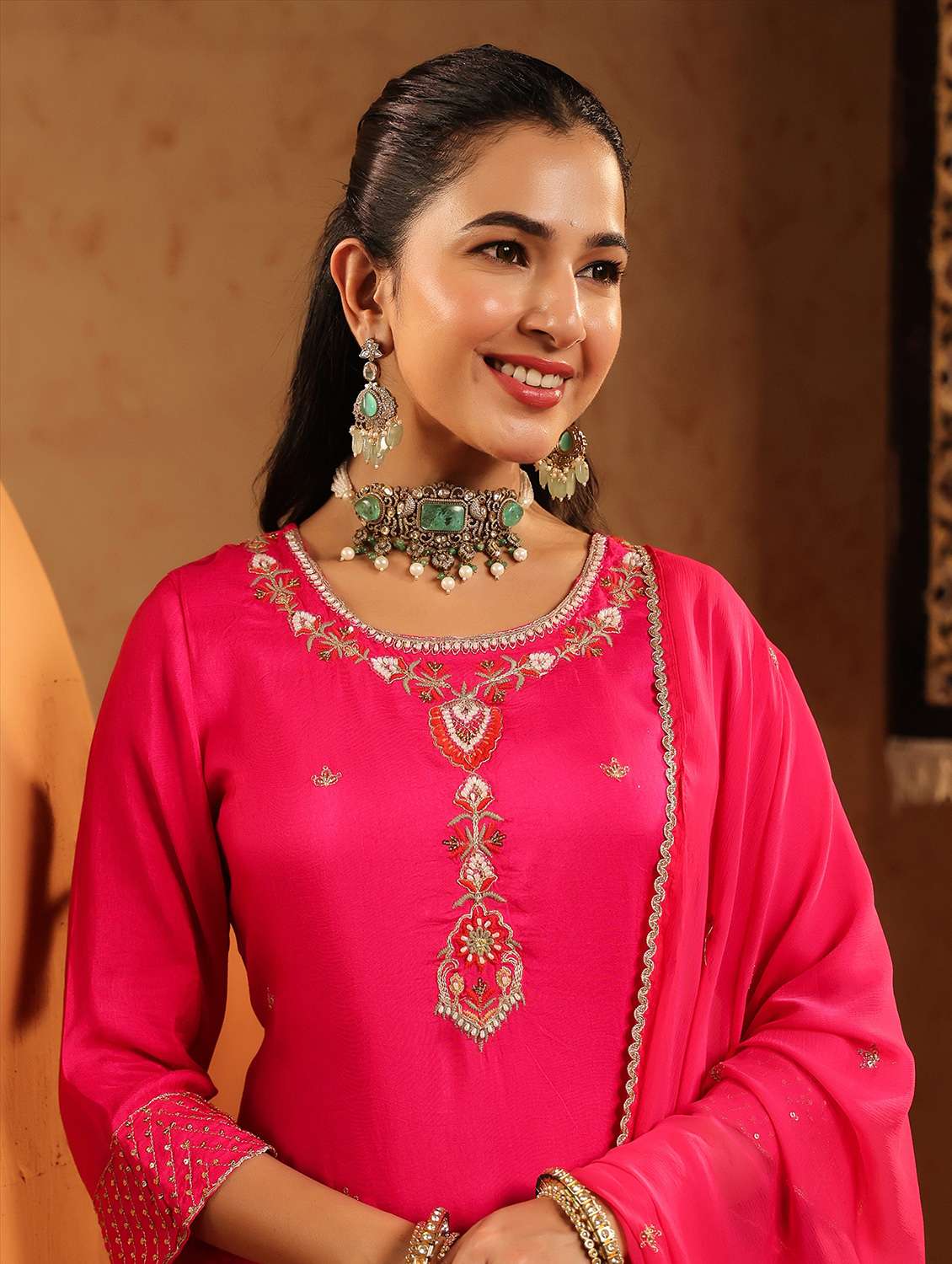 women embroidered three quarter sleeve kurta pant with dupatta set - 22142321 -  Standard Image - 3