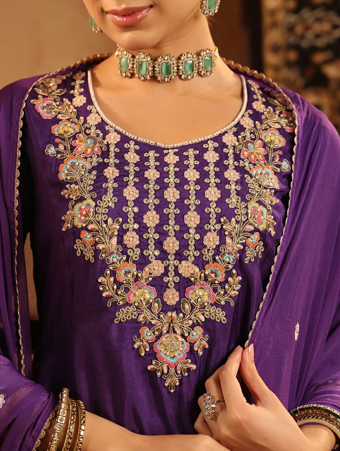 women embroidered three quarter sleeve kurta pant with dupatta set - 22142324 -  Standard Image - 8