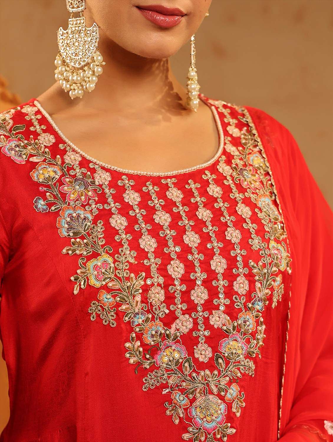 women embroidered three quarter sleeve kurta pant with dupatta set - 22142325 -  Standard Image - 8