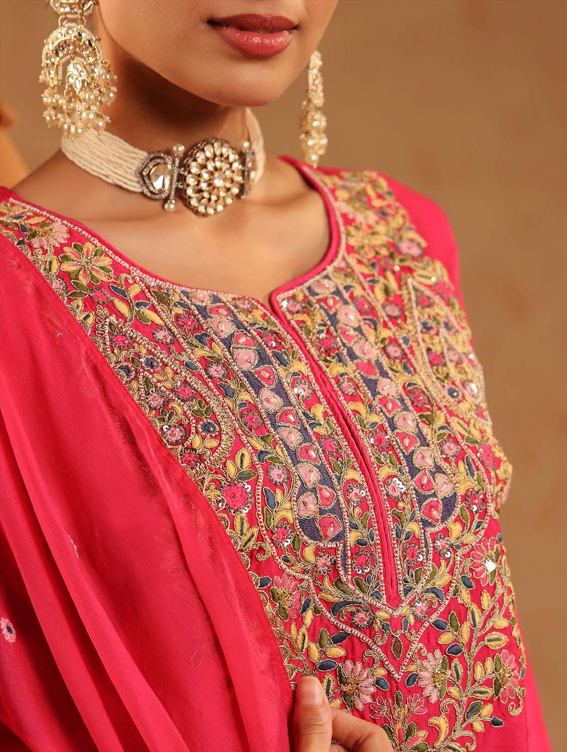 women embroidered three quarter sleeve kurta sharara with dupatta set - 22142326 -  Standard Image - 8