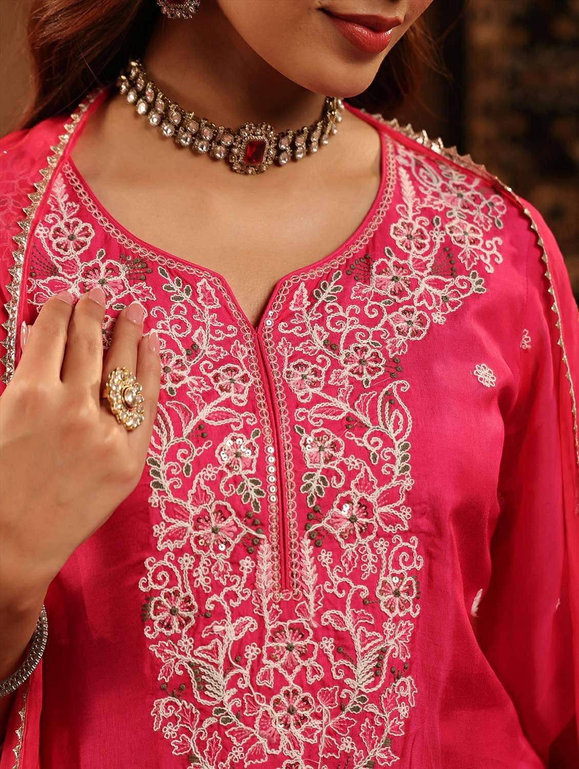 women embroidered three quarter sleeve kurta pant with dupatta set - 22142332 -  Standard Image - 8