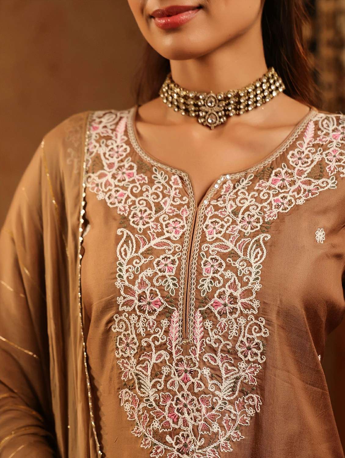 women embroidered three quarter sleeve kurta pant with dupatta set - 22142333 -  Standard Image - 8