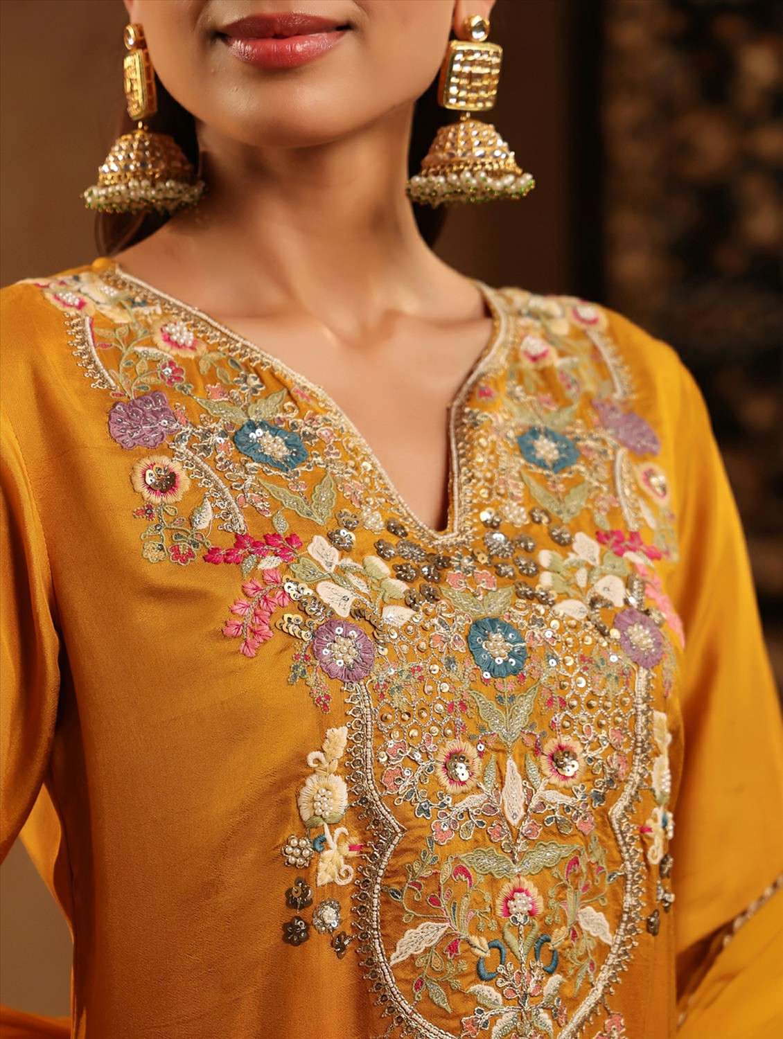 women embroidered three quarter sleeve kurta pant with dupatta set - 22142336 -  Standard Image - 8