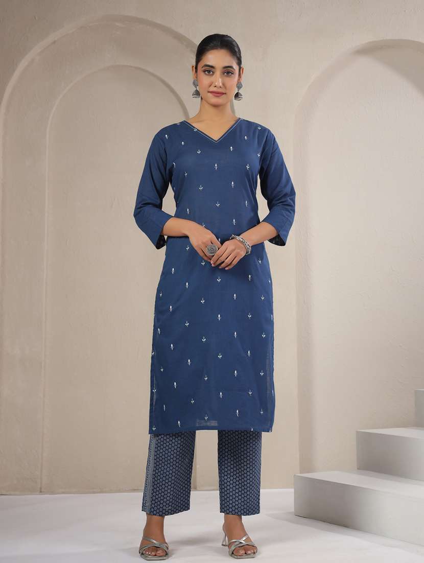 women printed three quarter sleeve kurta pant with dupatta set